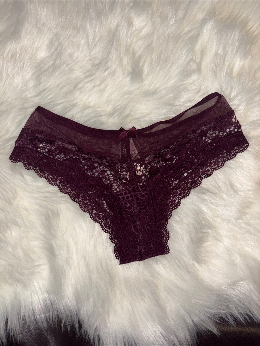 NWT Victoria's Secret purple maroon Lace cheeky Panty M